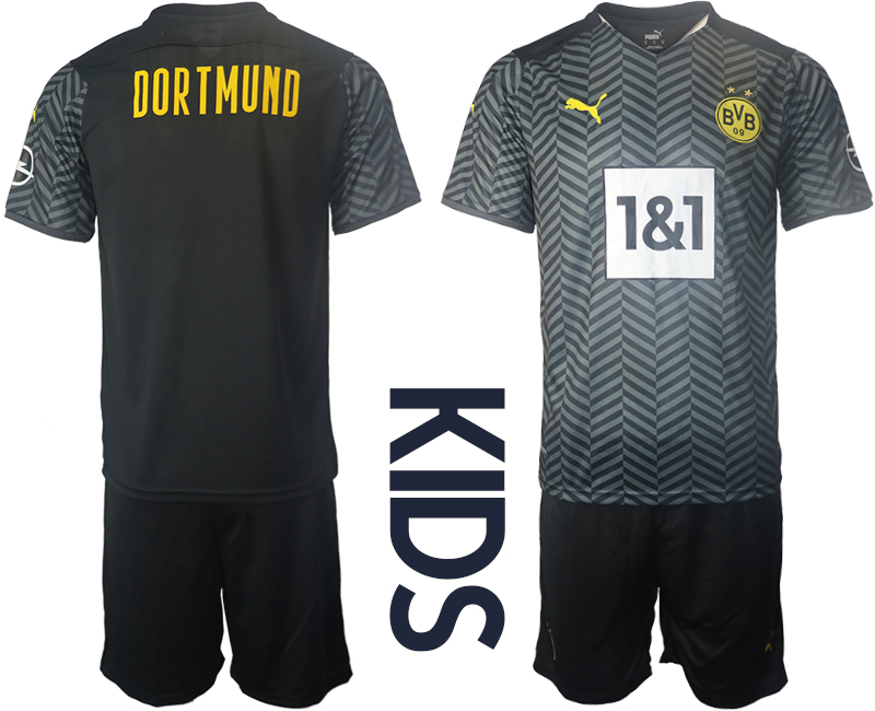 Youth 2021-2022 Club Borussia Dortmund away black blank Soccer Jersey